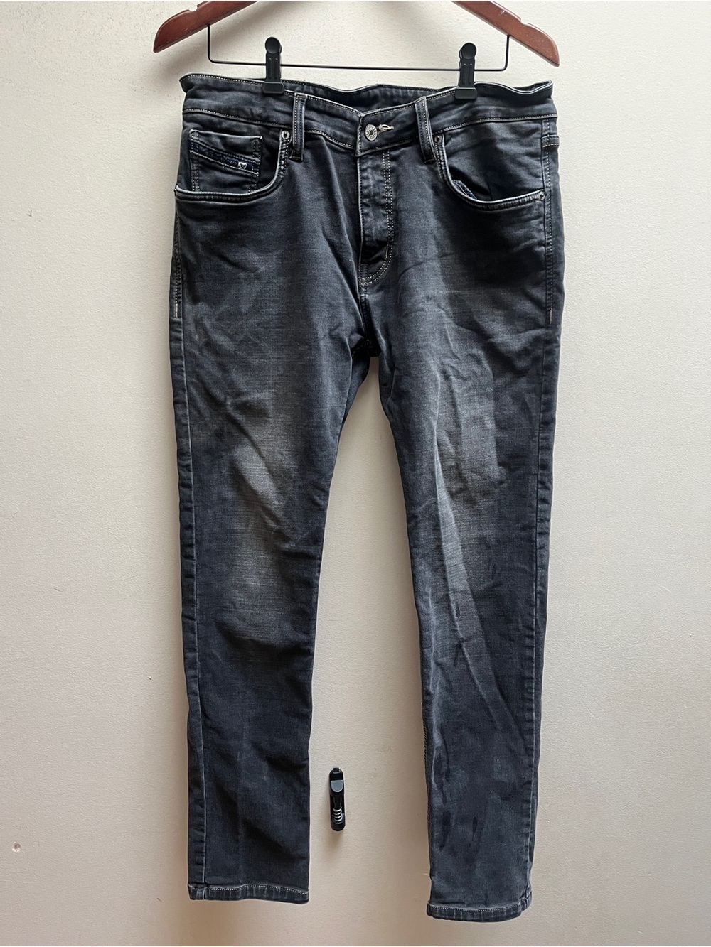 Diesel Men's Slim Straight Jeans Washed Black Size 32 Made in Italy